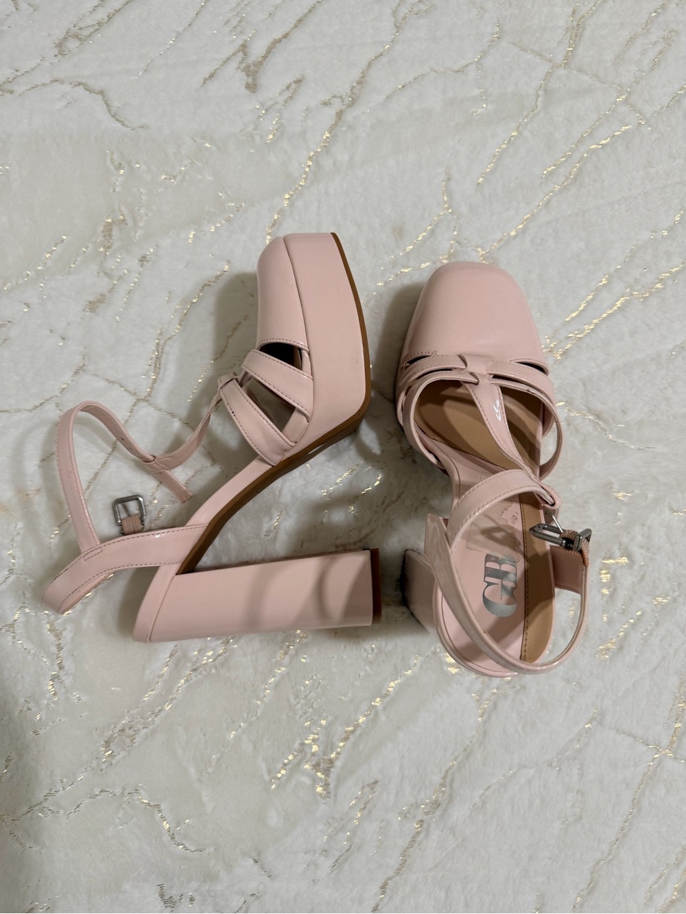 Women's Blush Pink Strappy Block Heel Sandals